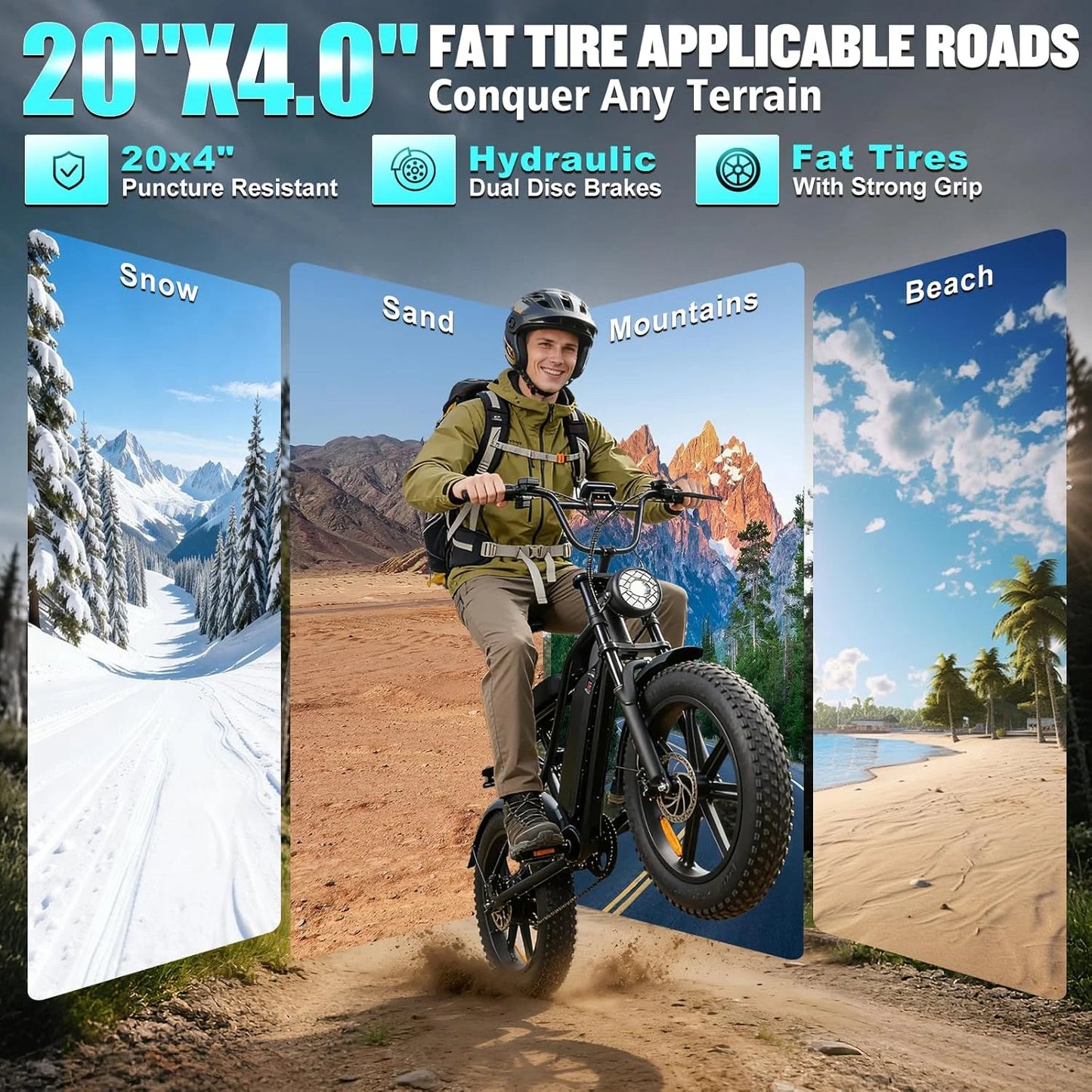 20 Inch Adult E-Bike 1000W Brushless Motor Electric Bicycle 48V15AH Battery Road & Off-road Mountain Ebike