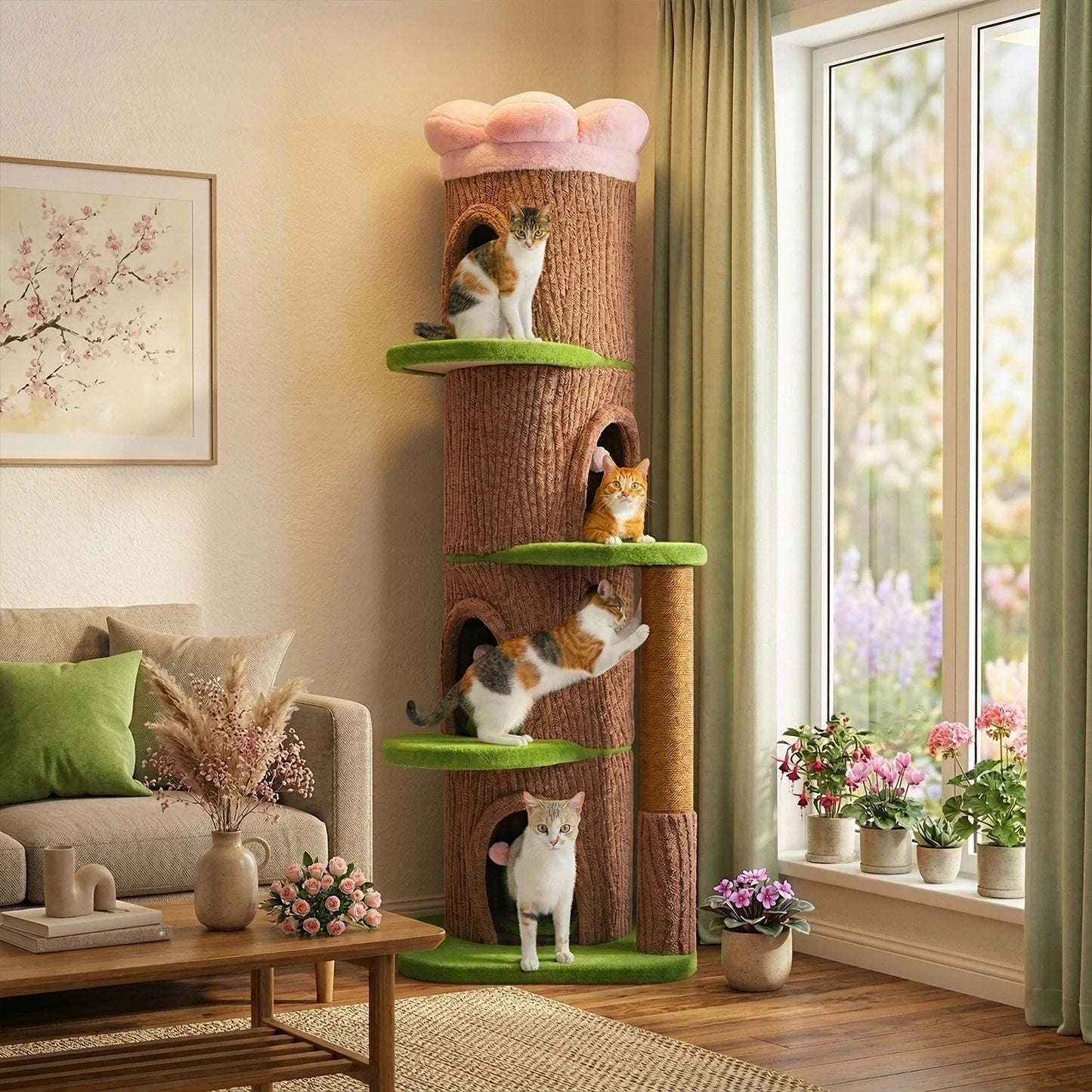PAWZ Road Cat Tree With Four Condos And Flower Top Scratching Post