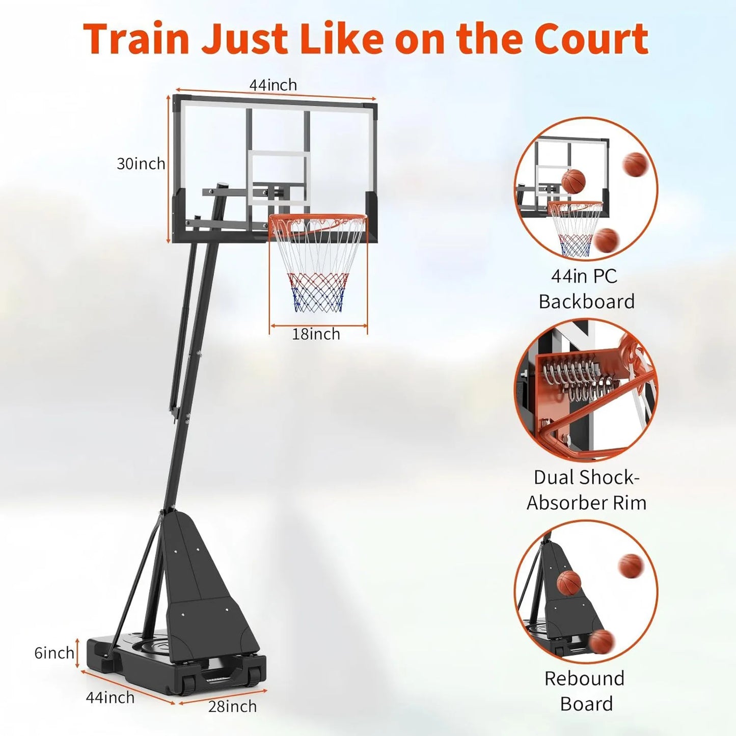 HiMISS Adjustable Outdoor Basketball Hoop System With Wheels