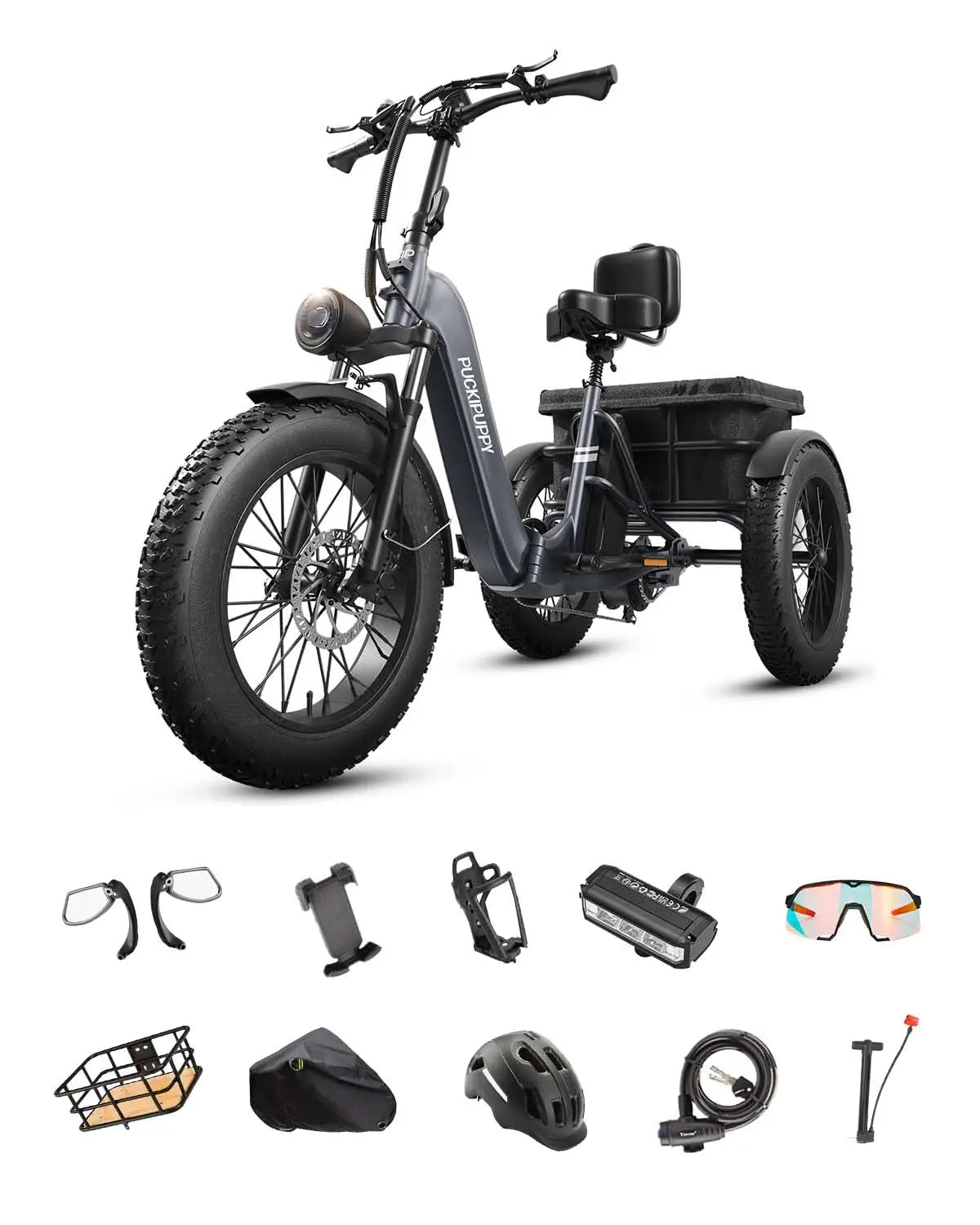 PUCKIPUPPY Husky Electric Trike 960W Peak Motor 60 Mile Range
