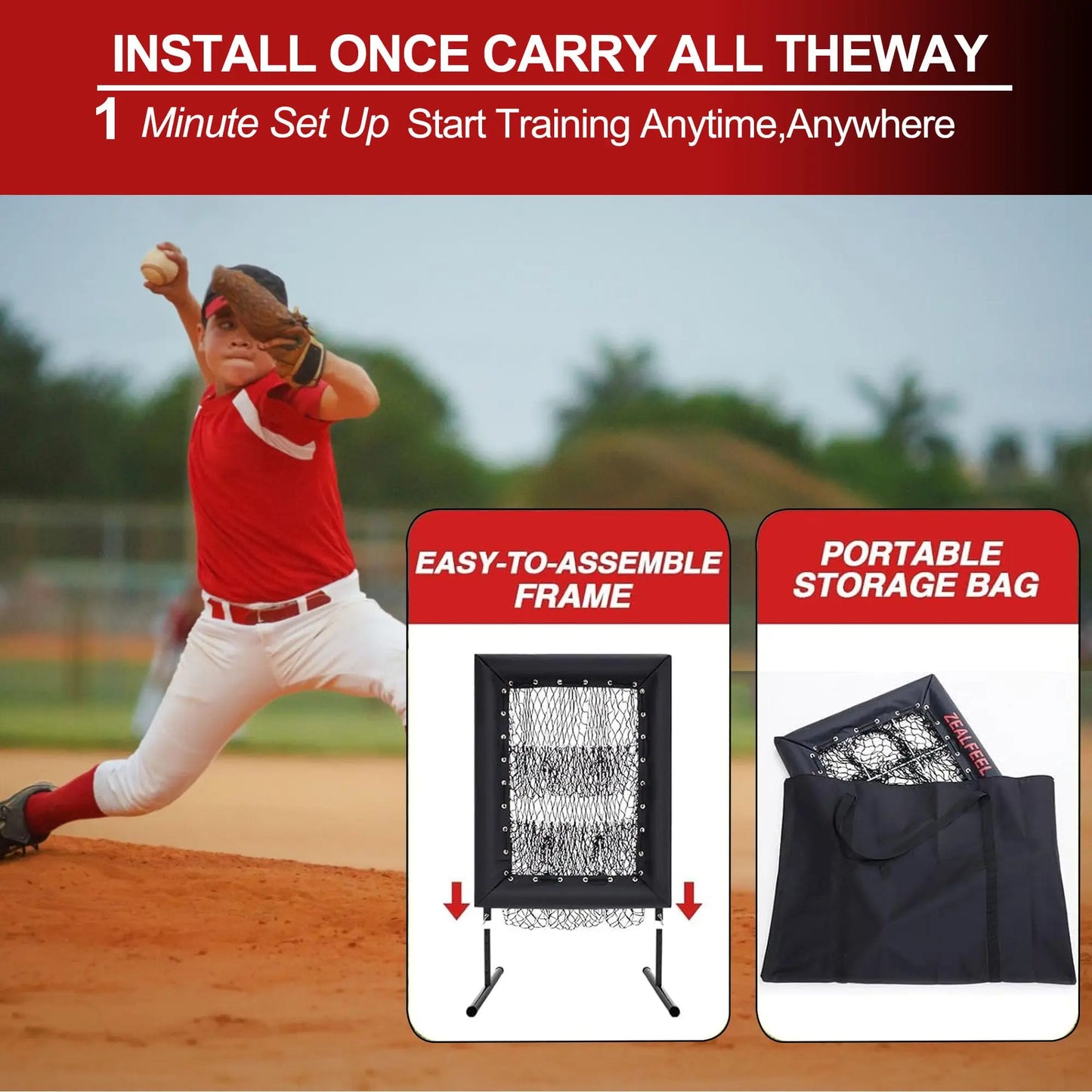 HiMISS Adjustable Pitching Net With 9 Holes Strike Zone Practice Carry Bag Ball