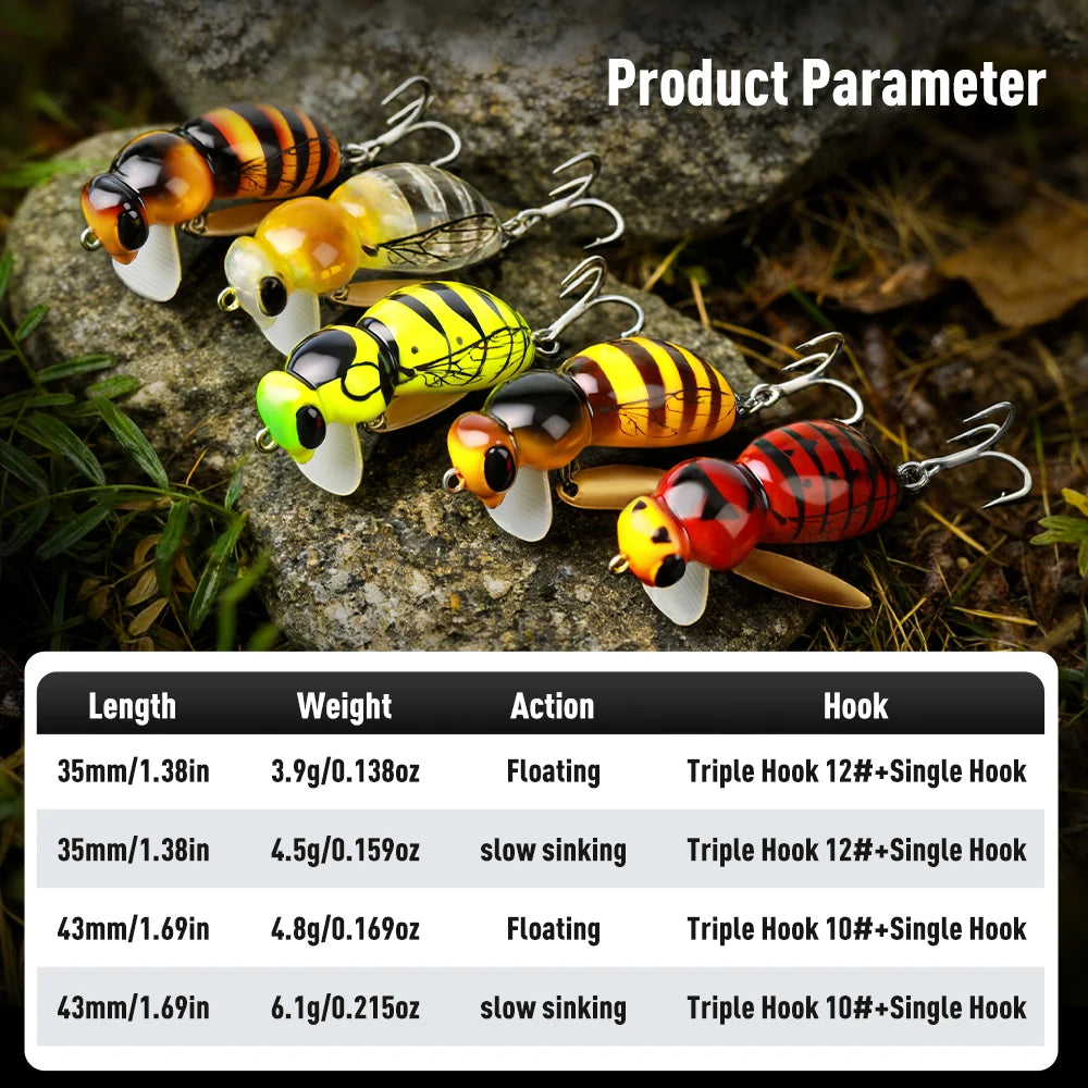 Kingdom Wasp Minnow Floating Hard Wobbler Lure With Spinner Hook