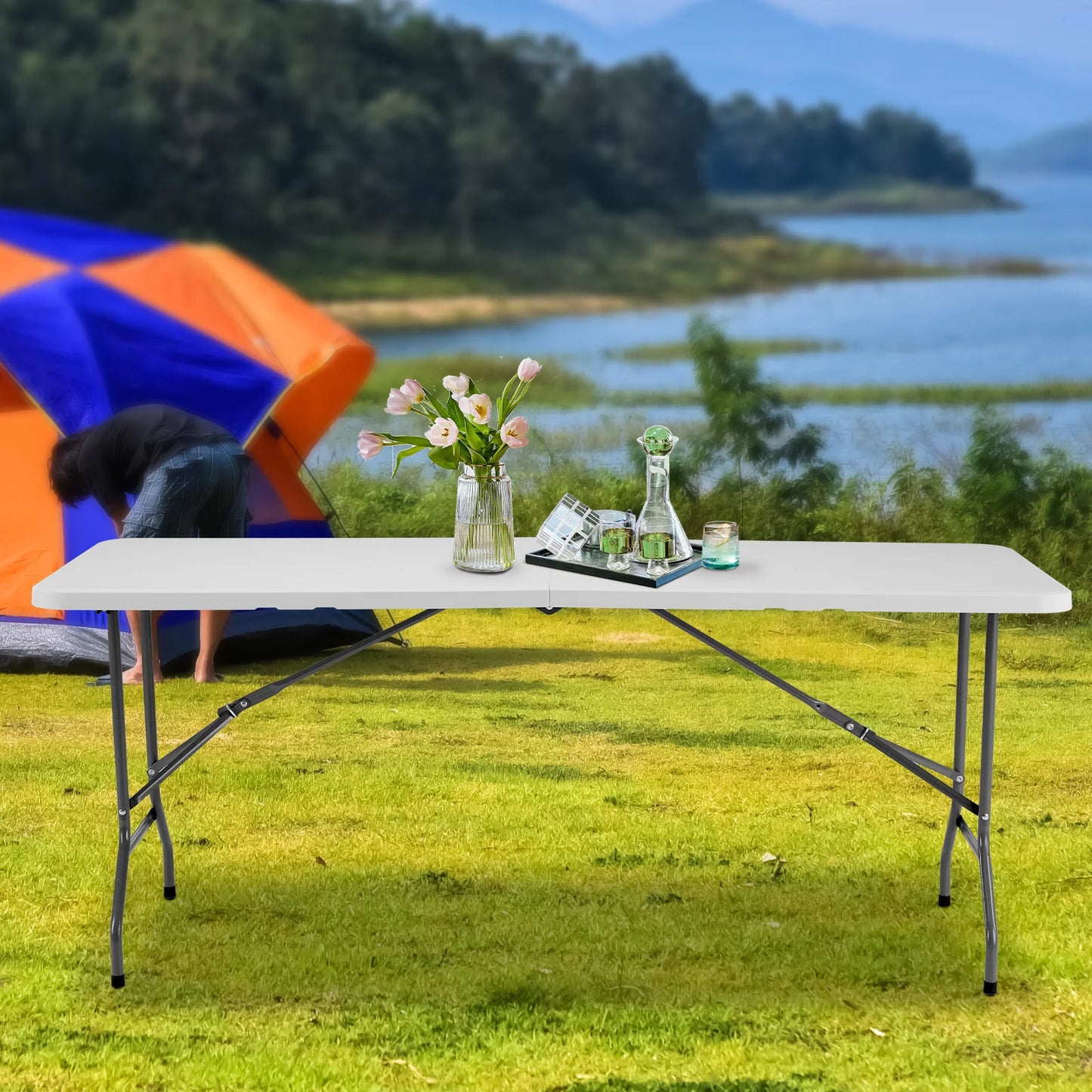 JHK Portable Folding Table With Carry Handle And Safety Lock