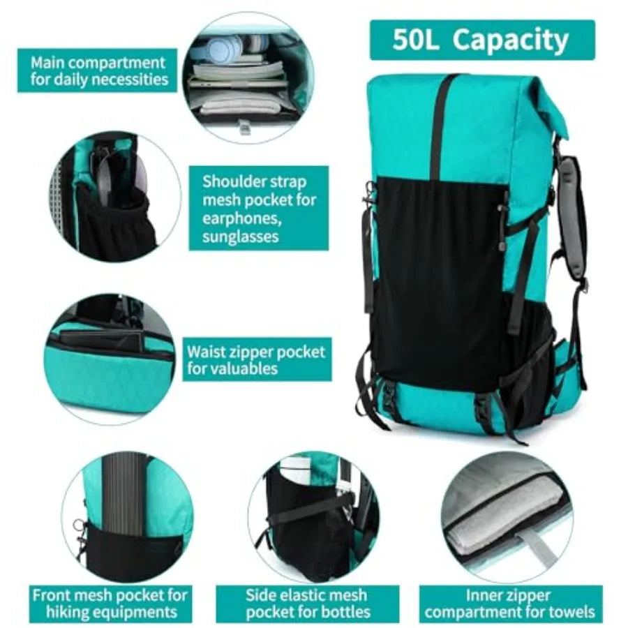 Hiking Backpack, 40L to 50L Extra Large Capacity Hiking Bag, Internal Frame Camping Backpack, Upgraded X-PAC Lightweight Sport