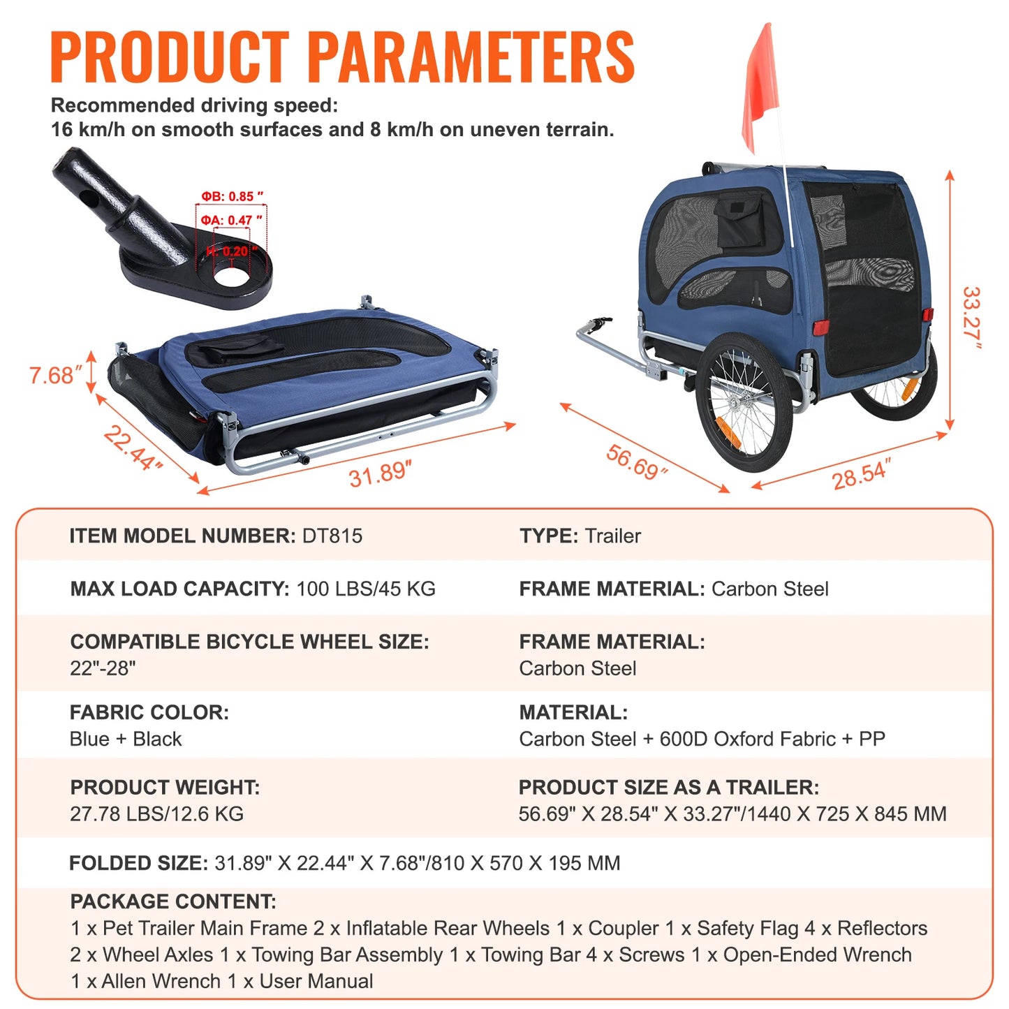 SucceBuy 100Lb Pet Cart Bicycle Carrier For Dogs Trailer