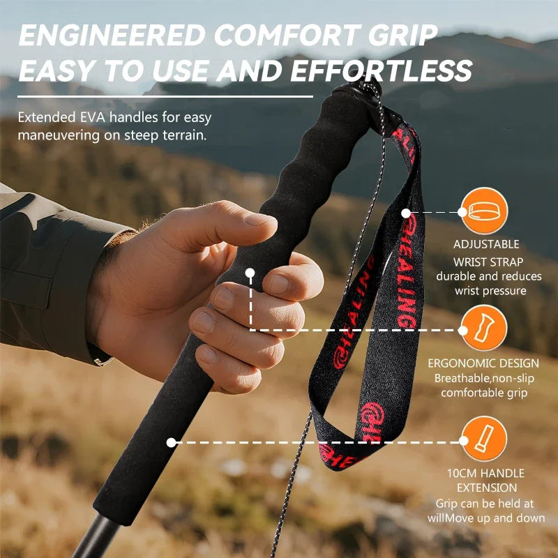 Okhealing Carbon Fiber Trekking Poles Ultra Lightweight Folding Hiking Sticks