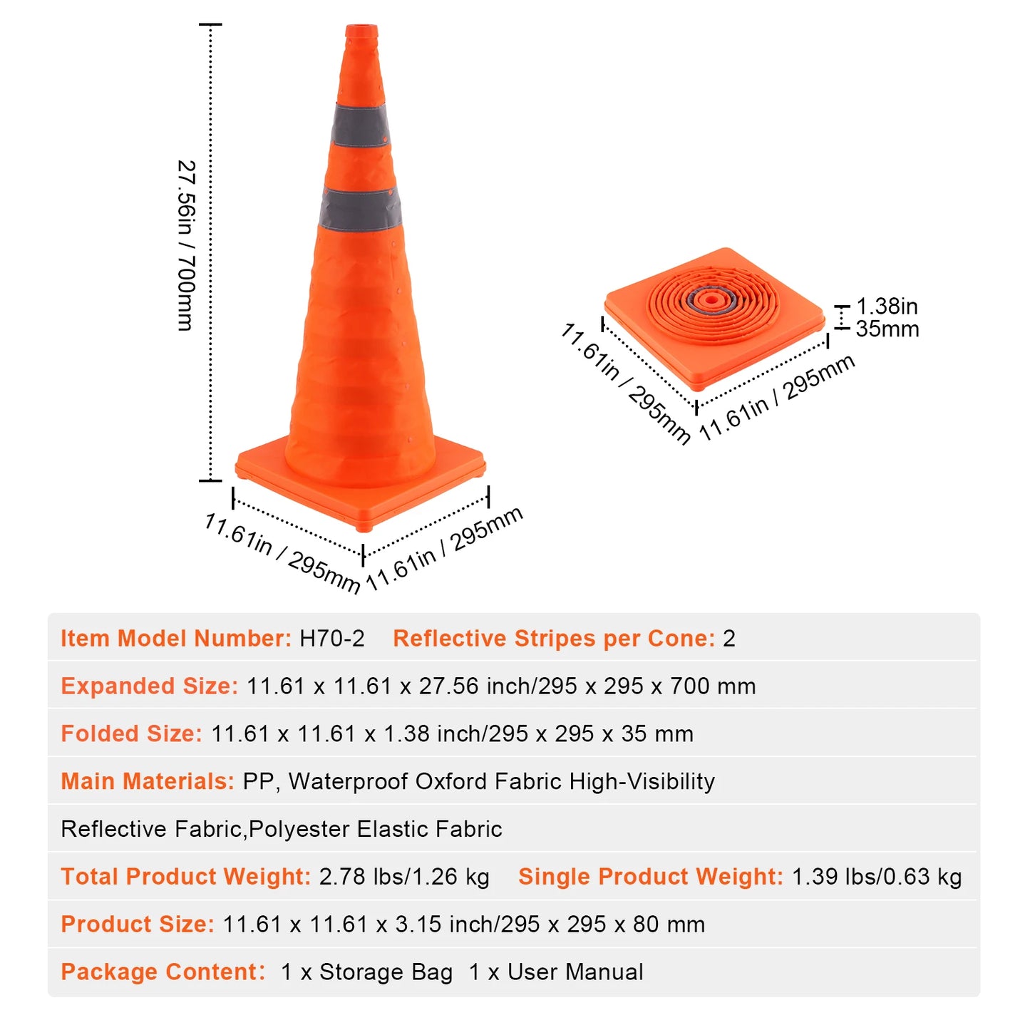Collapsible Safety Cones for Traffic Control and Parking Lots