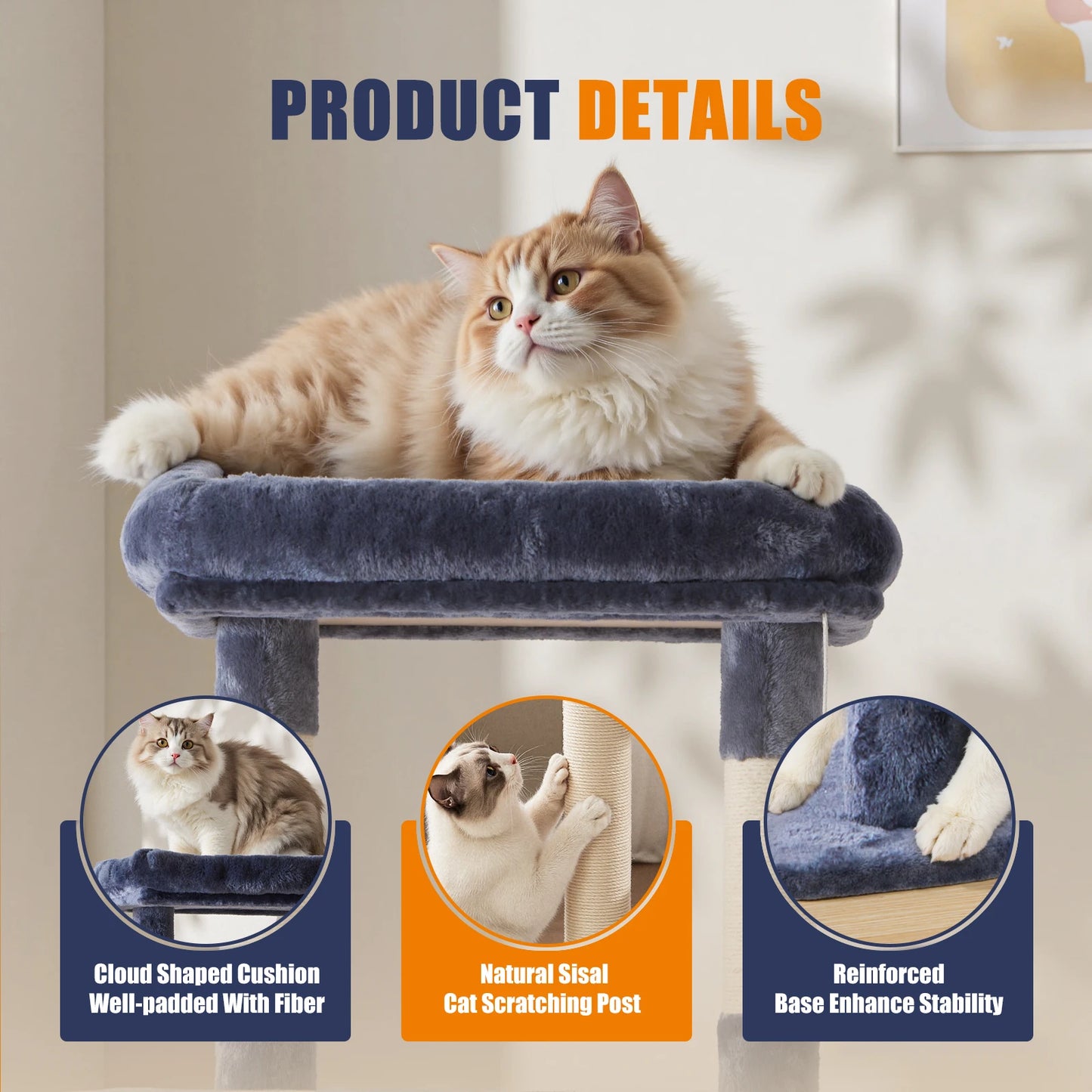 JHK Cat Tree Tall MultiCat Climbing Tower With Sisal Posts
