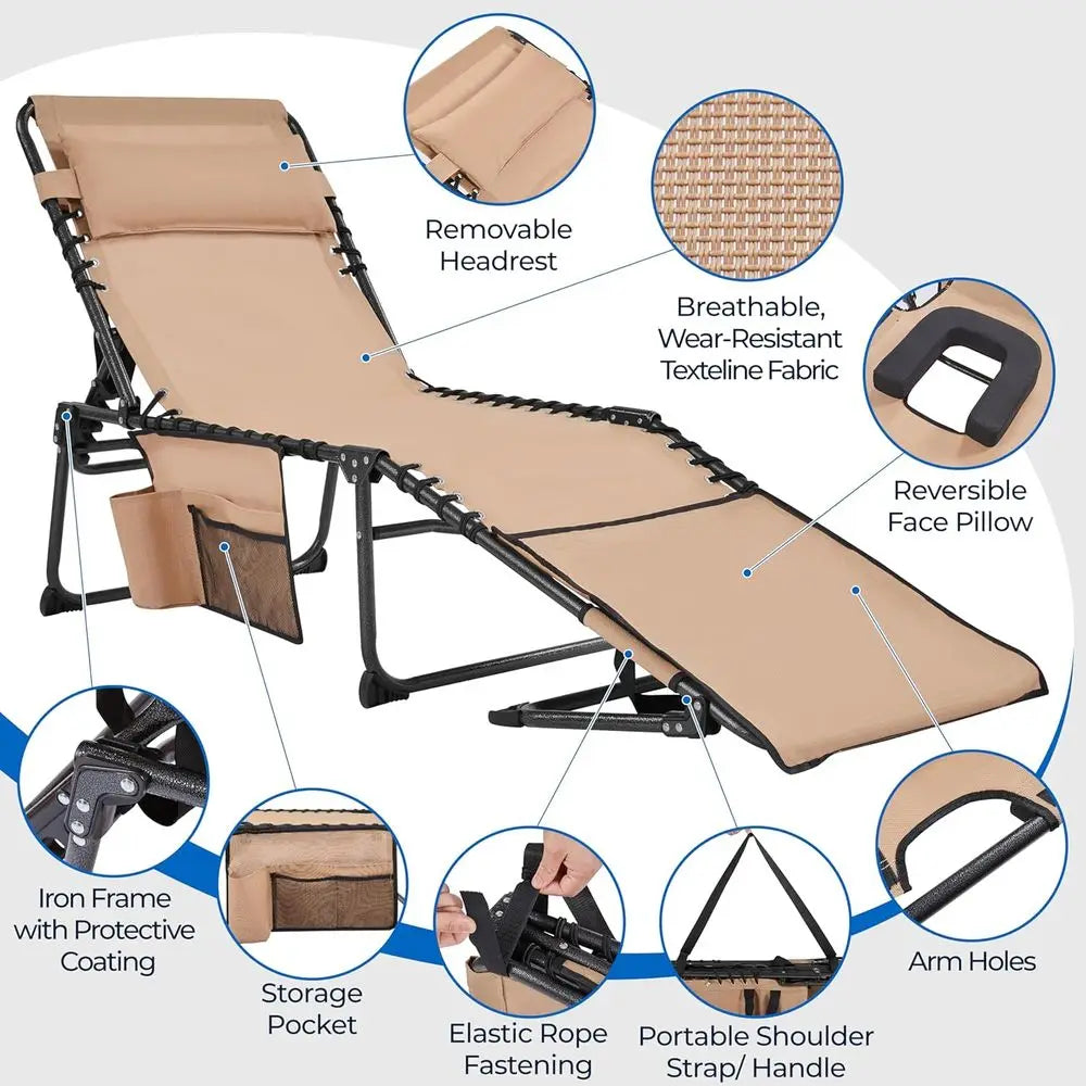 Adjustable Folding Outdoor Tanning Chair With Face Cutout Hole