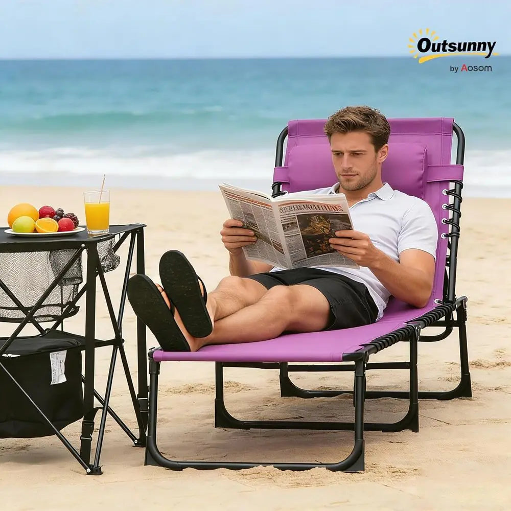 Folding Chaise Lounge Chair With Four Position Reclining Mesh Seat