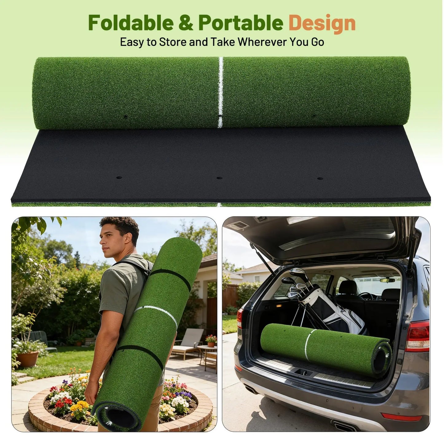 HiMISS Dual Turf Golf Practice Mat With Alignment Lines Backyard