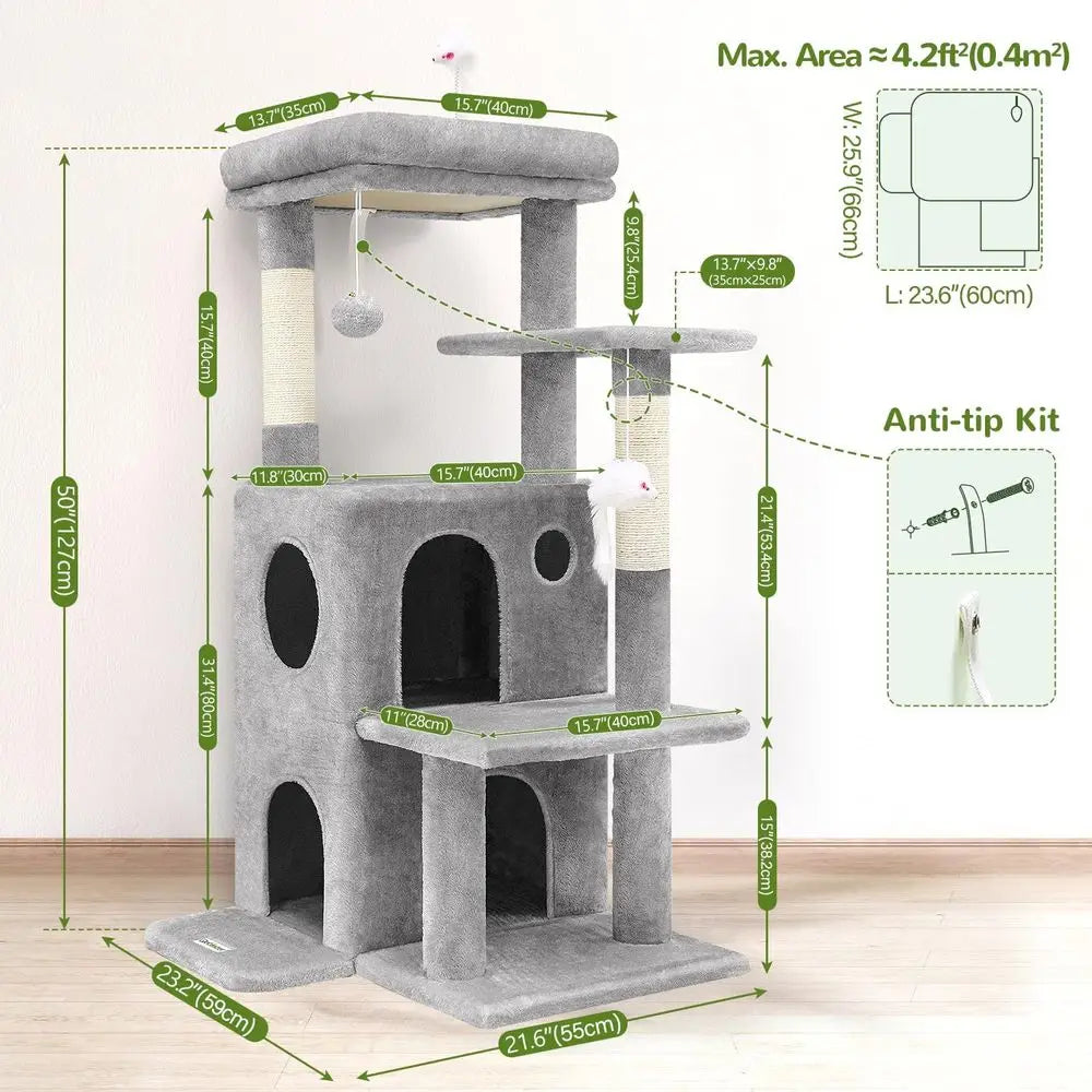 Cat Tree Tower With Scratching Posts And Two Caves
