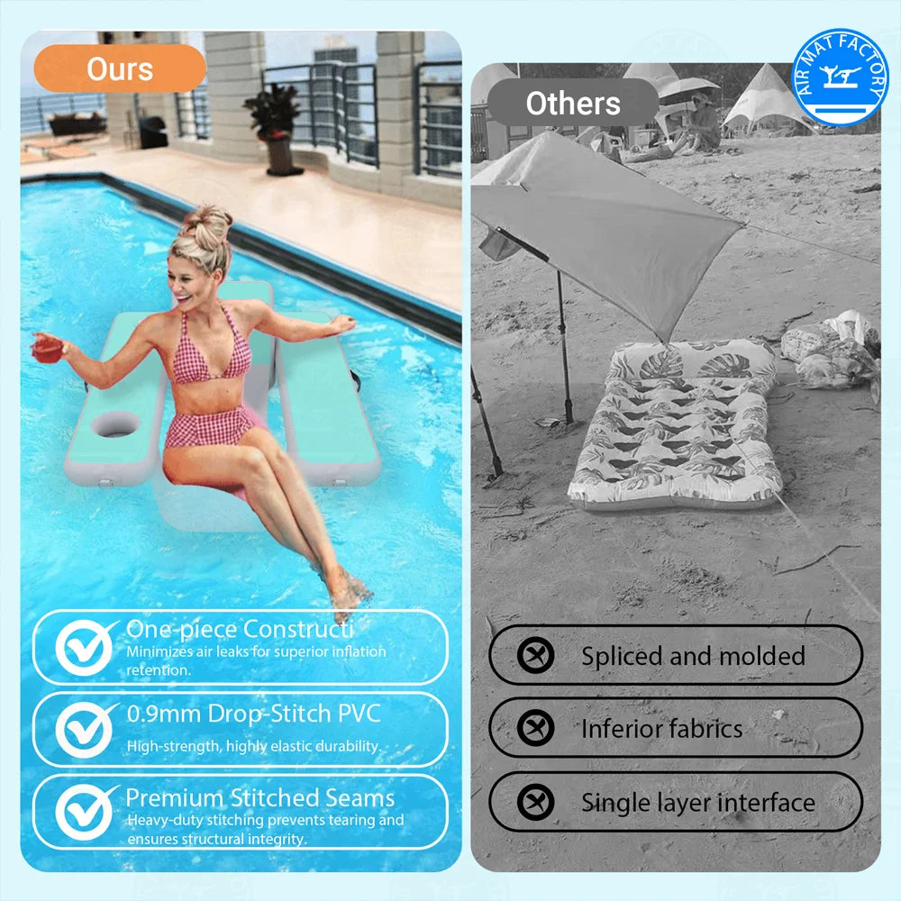Inflatable Pool Float Lounger With Cup Holder And Backrest