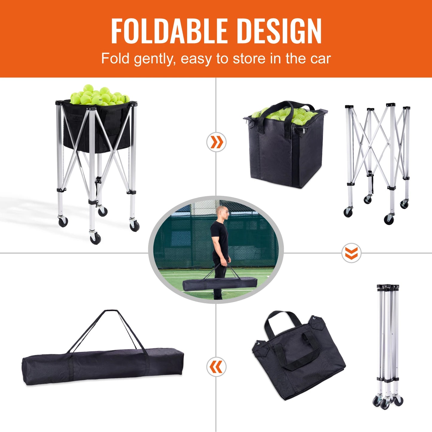 SucceBuy Foldable Tennis Ball Cart With Wheels For Sports Coaching