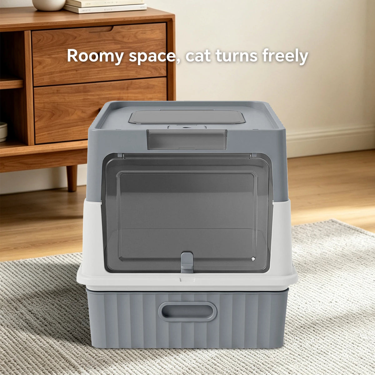 Mofang Enclosed Cat Litter Box With Easy Clean Drawer Scoop