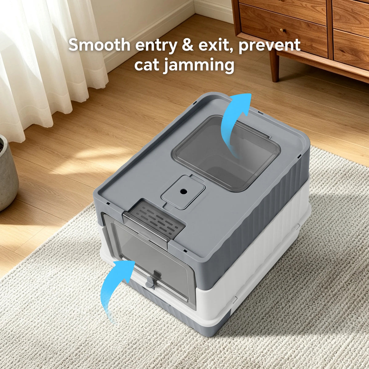 Mofang Enclosed Cat Litter Box With Easy Clean Drawer Scoop