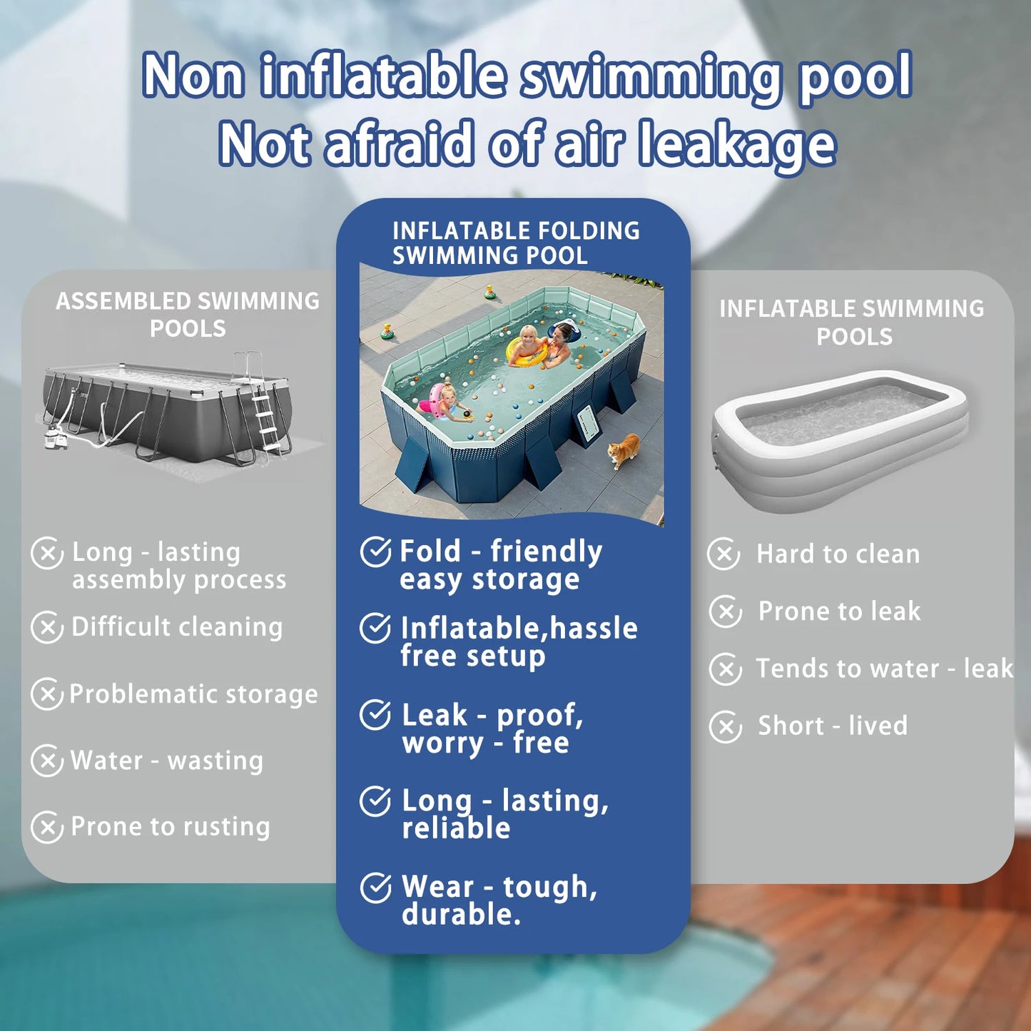 Foldable No Inflatable Family Pool PVC Portable Backyard