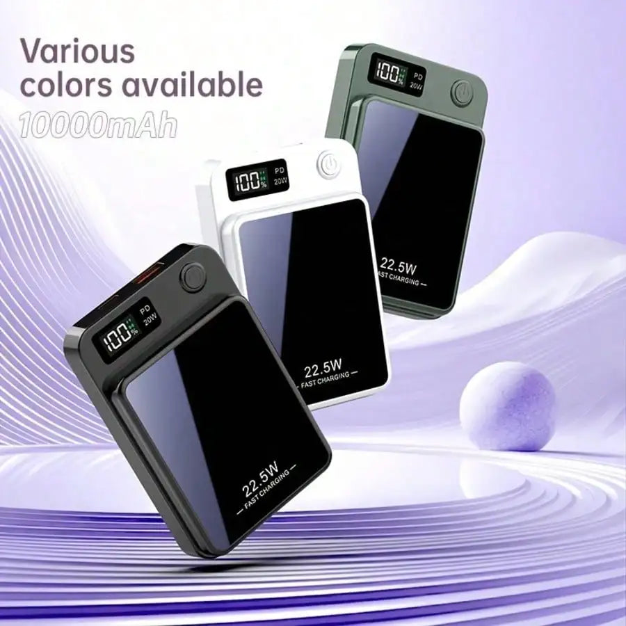 Portable Magnetic Charger 10000mAh Wireless Power Bank Qi MagSafe LED Display