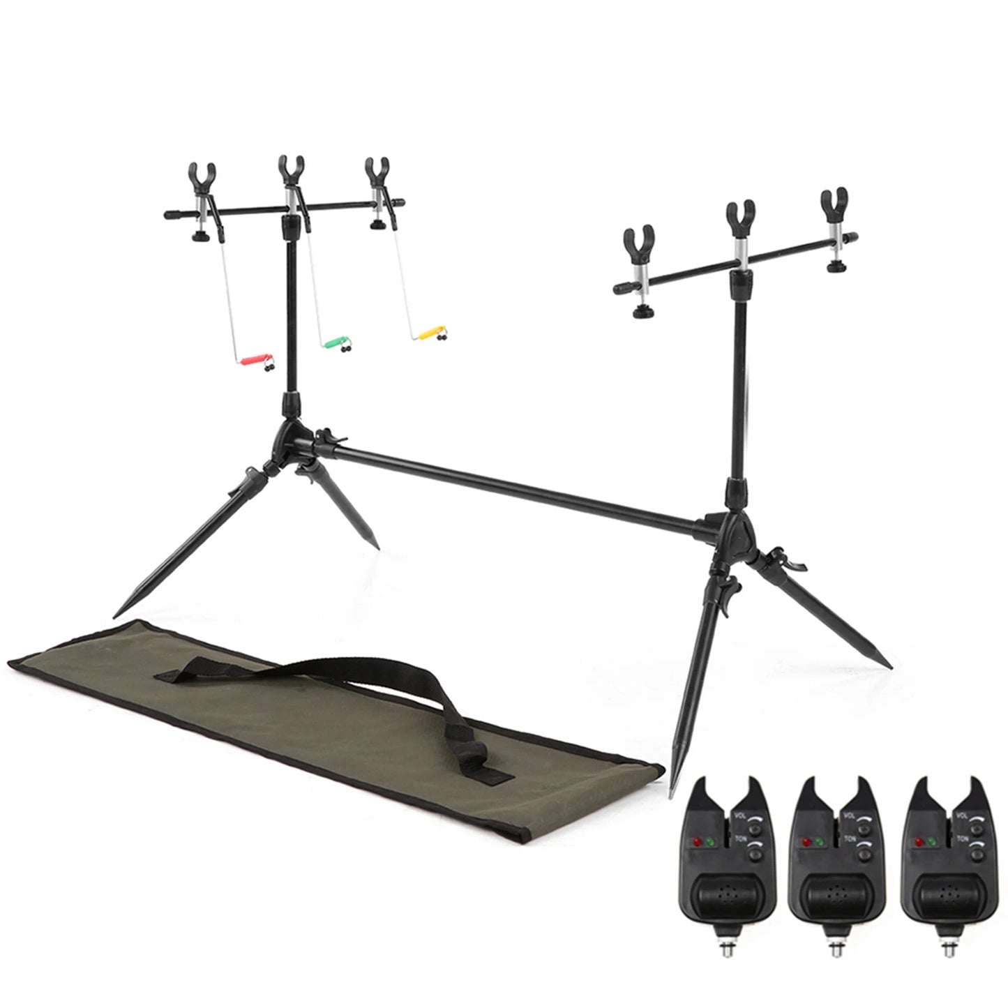 Adjustable Carp Fishing Rod Pod Stand With 3 Bite Alarms