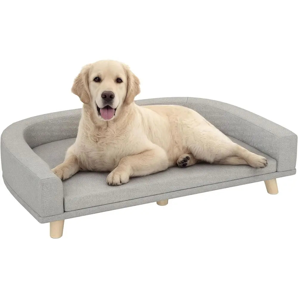 Luxury Large Dog Couch With Washable Cover And Wooden Legs