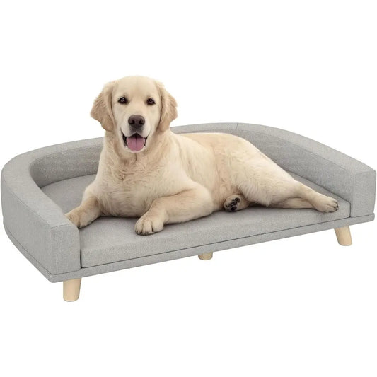 Luxury Large Dog Couch With Washable Cover And Wooden Legs