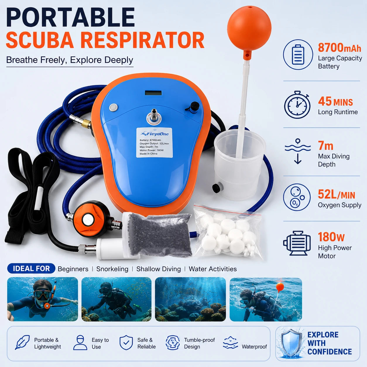 LieyuDive Tankless Scuba Breathing System Portable Underwater Ventilator