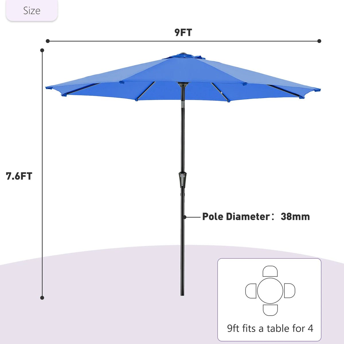 JHK Waterproof Patio Umbrella With Manual Tilt And Crank Lift