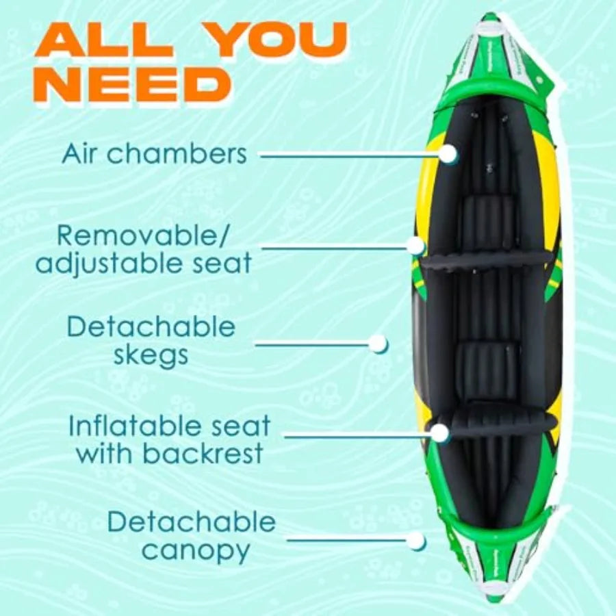 Inflatable Kayak With Detachable Sun Canopy And Reinforced Paddles