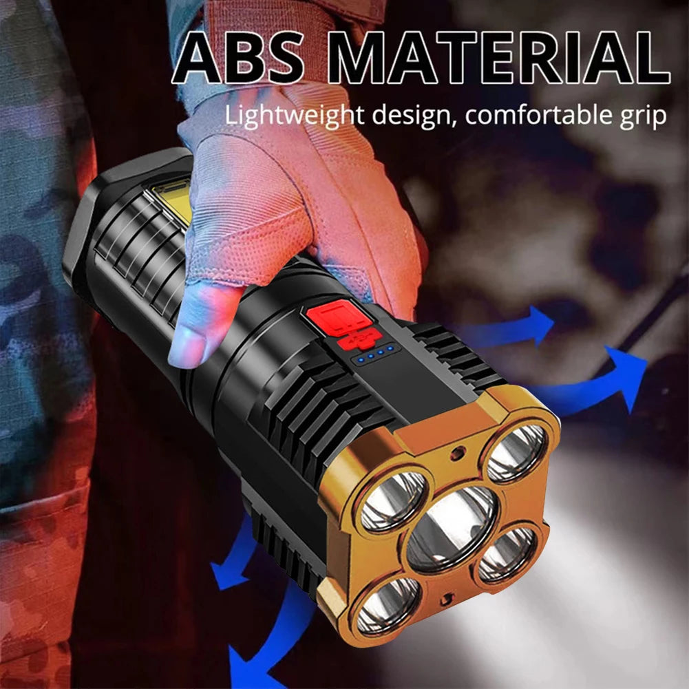 Outdoor LED Flashlight Rechargeable Spotlight Three-Mode With Side Light