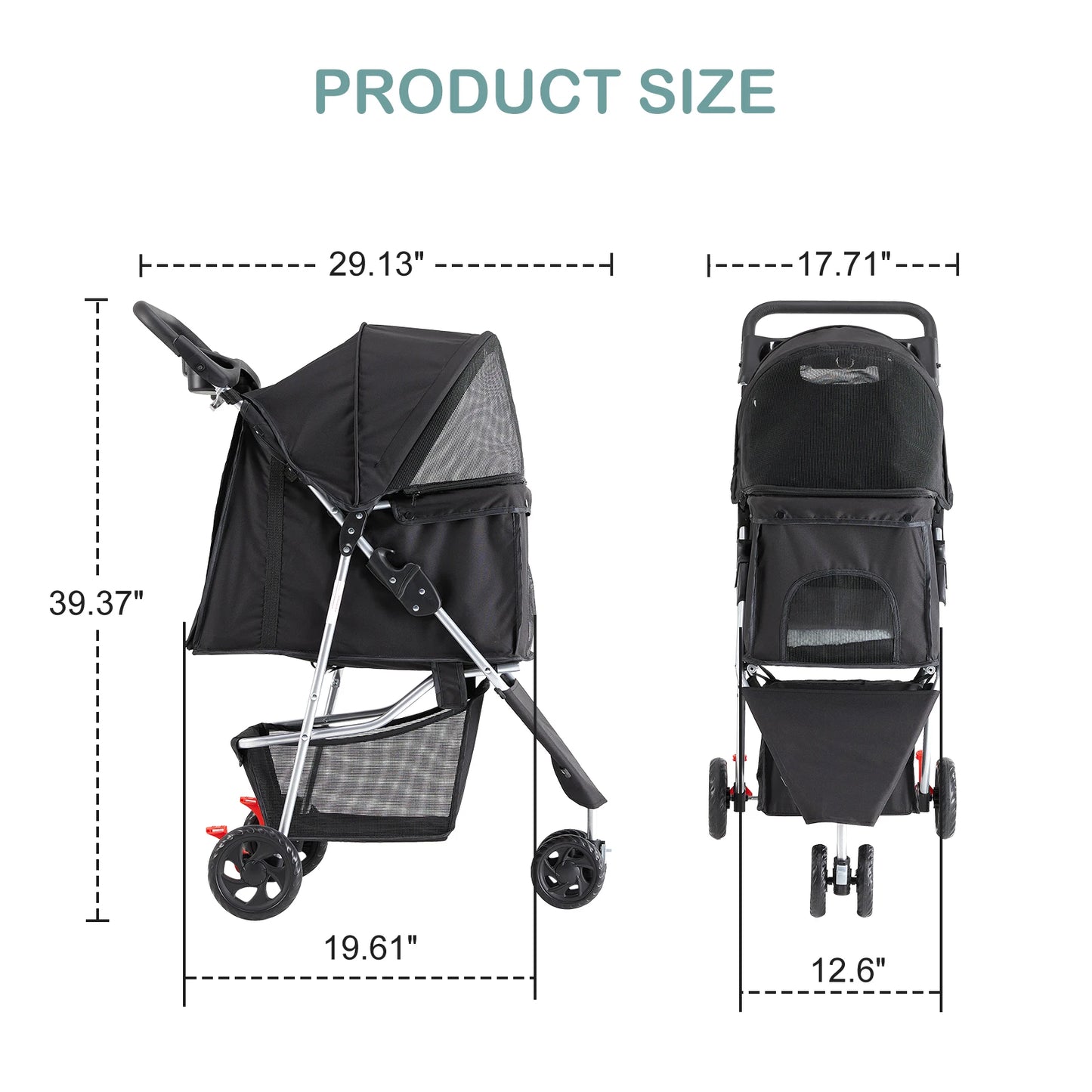 Three Wheel Foldable Pet Stroller For Small Dogs Cats