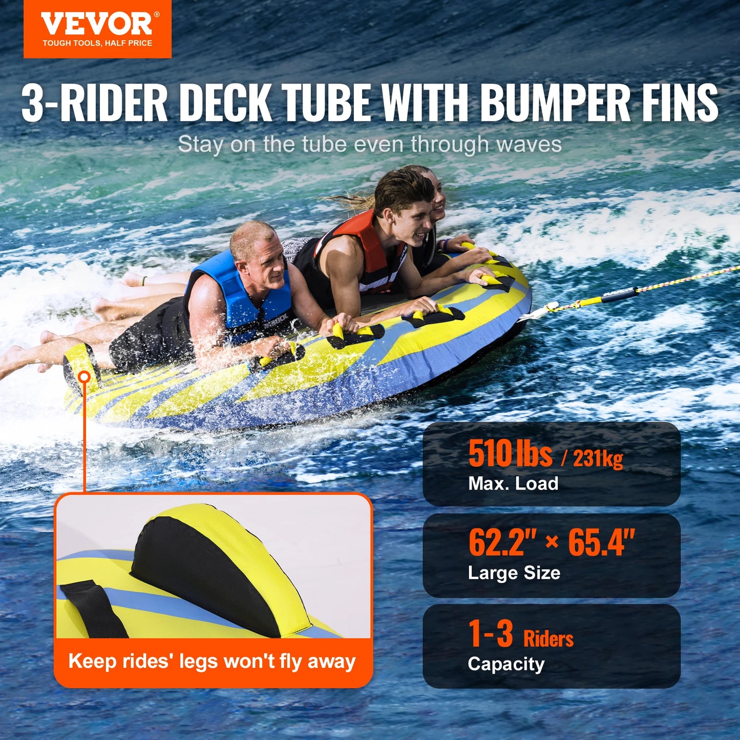 SucceBuy Towable Tube For Boating With Bumper Fins