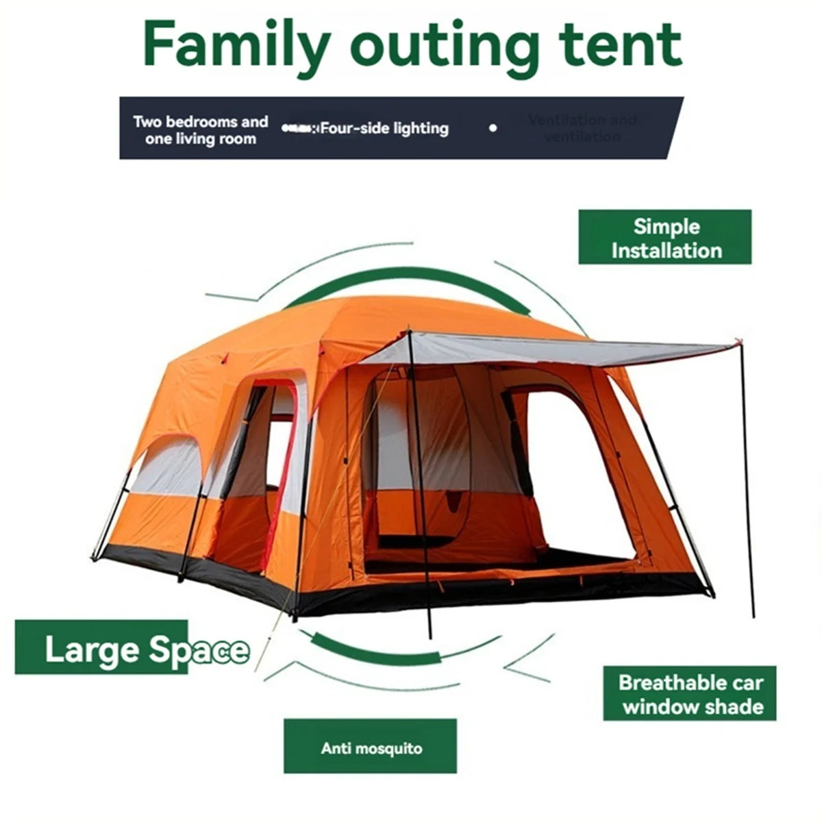 YC-01 Family Camping Tent With Removable Awning Windproof Waterproof