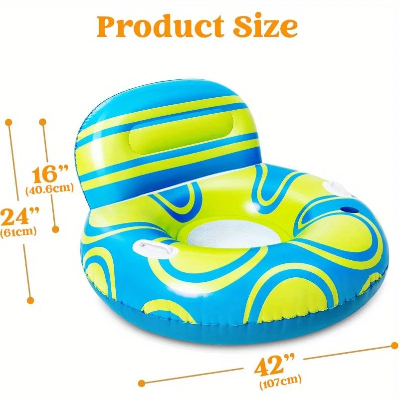 Inflatable Pool Lounger Sofa With Backrest Handles And Cup Holder