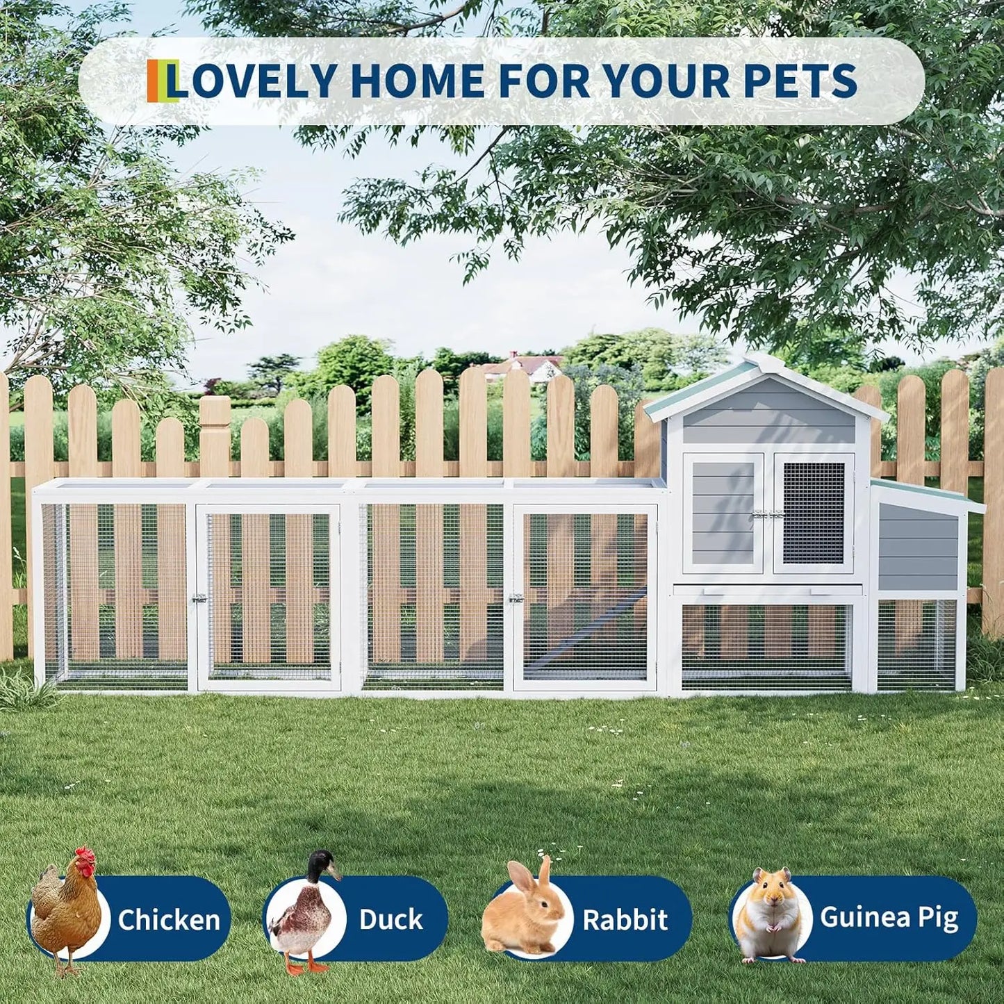 HiMISS Weatherproof Outdoor Wooden Chicken Coop With Run For Poultry