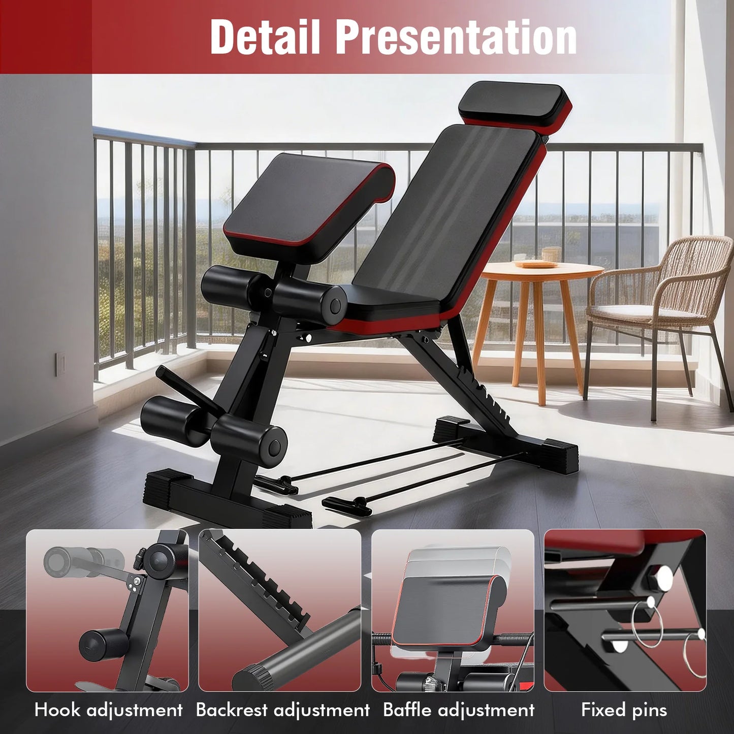 7 Level Foldable Weight Bench With Extended Headrest And Incline