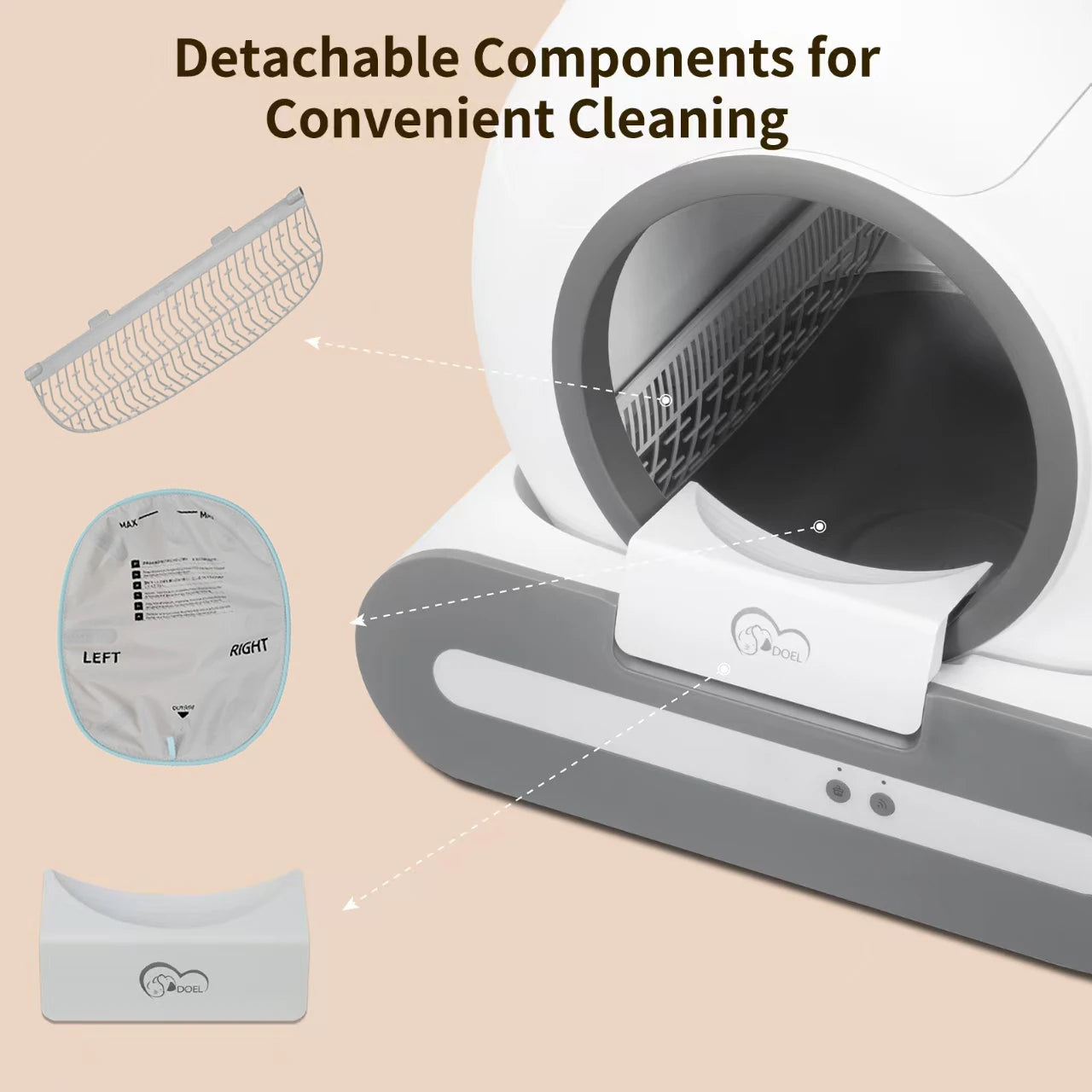 DOEL 65L Self Cleaning Cat Litter Box With App Control 2.4G WiFi
