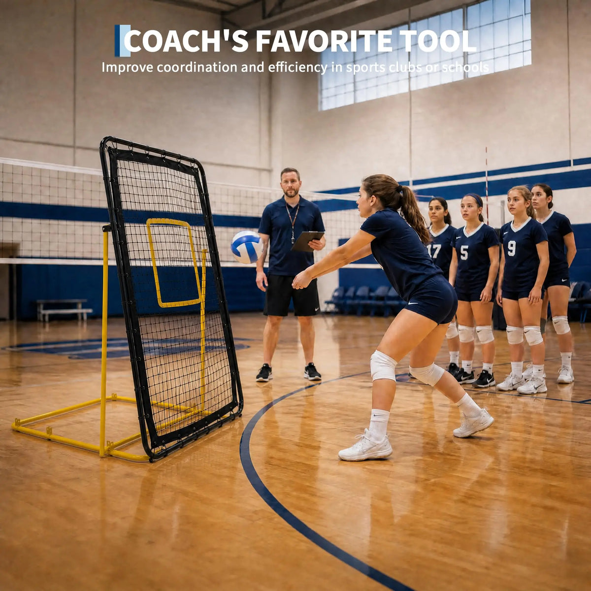 Adjustable Volleyball Rebounder Net for Passing, Serving, and Spiking Practice
