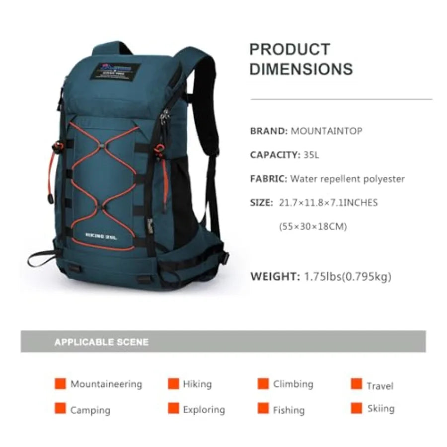 35L Hiking Backpack, Lightweight Outdoor Travel Camping Daypack with Rain Cover for Men and Women Blue
