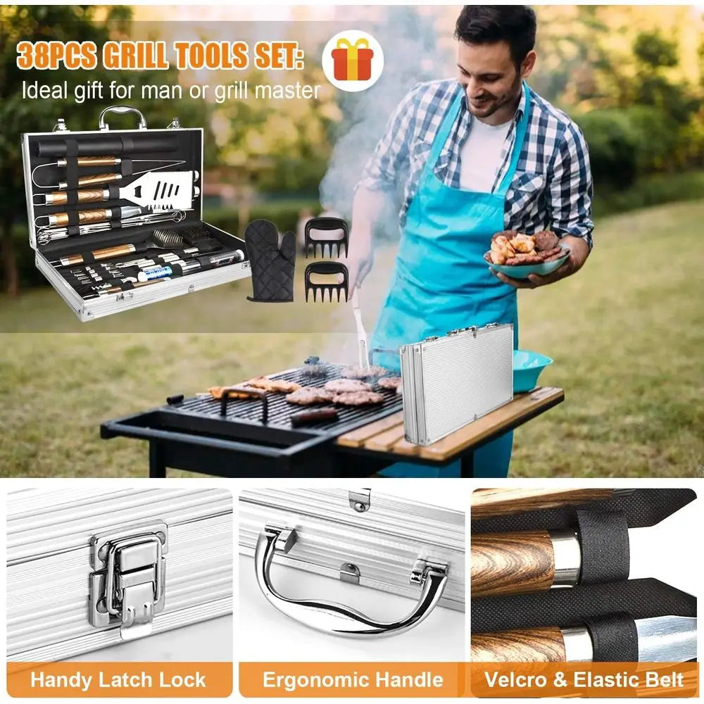 38Pcs BBQ Tools Grilling Accessories Set | 16 Inch Stainless Steel Grill Tools, Thermometer, Grill Mats for Camping, Backyard Ba