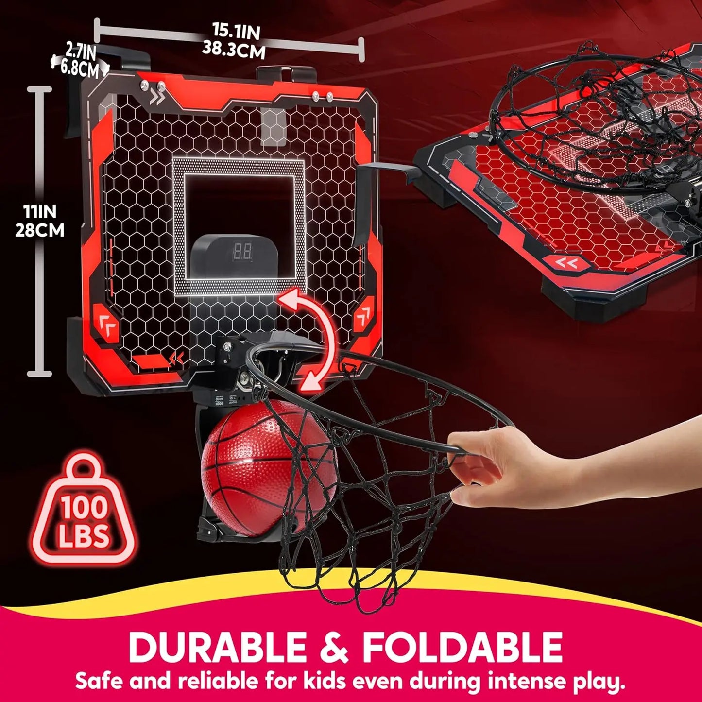 Joyfy Light Up Mini Indoor Basketball Hoop With Scoreboard