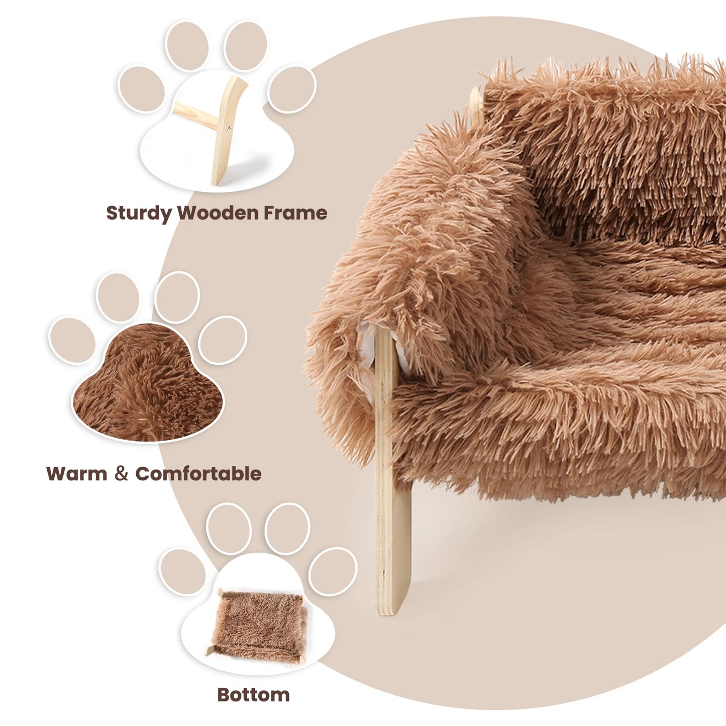 Raised Plush Cat Sofa Bed With Sturdy Wooden Legs Indoor
