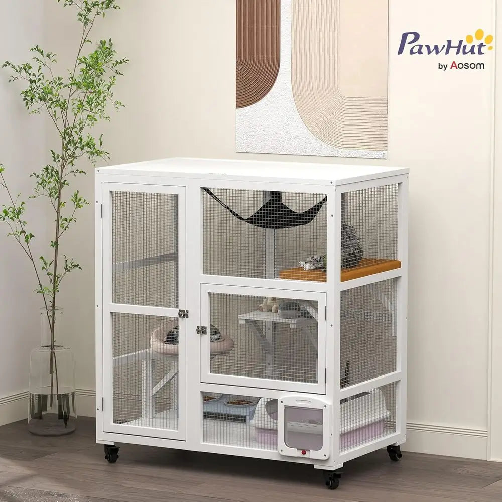 Indoor Multi Level Cat Enclosure With Platforms And Hammock