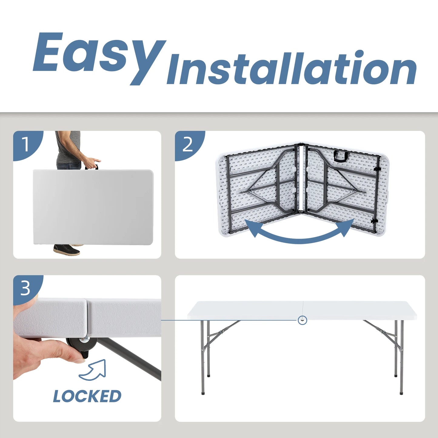JHK Portable Folding Table With Carry Handle And Safety Lock