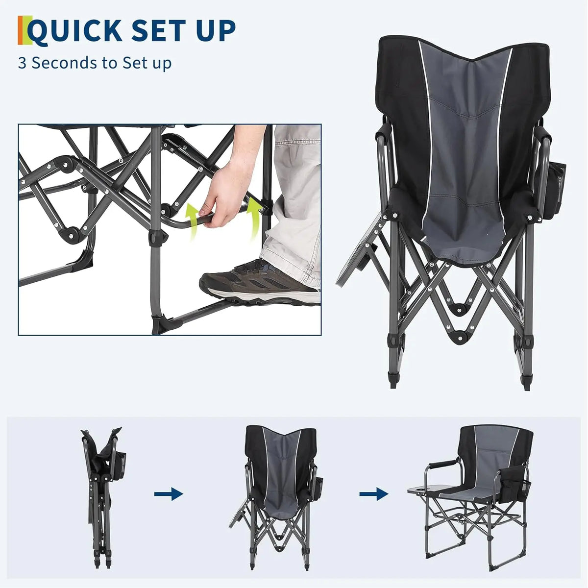 HiMISS Folding Camping Director Chair With Side Table Cup Holder