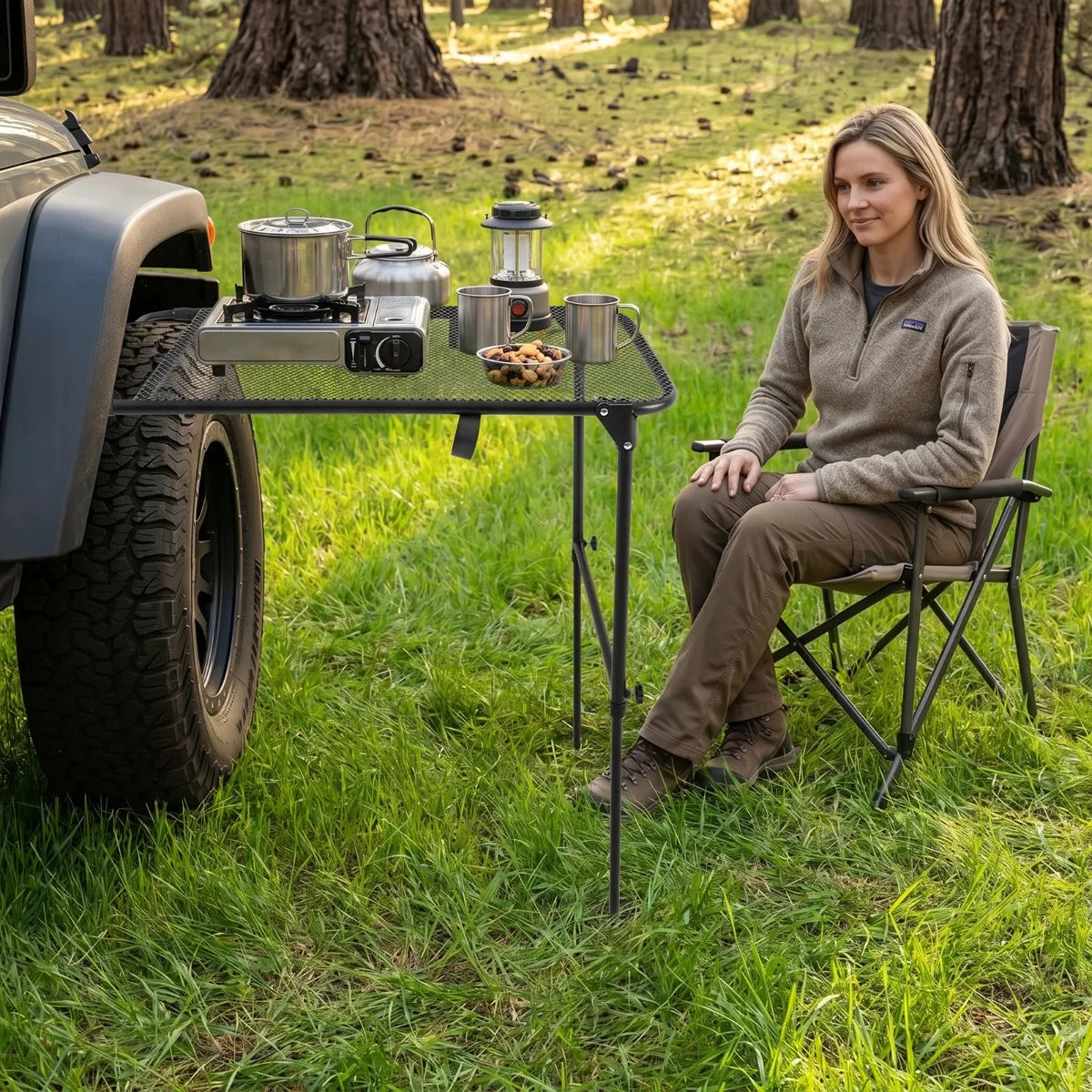 Bymaocar Steel Adjustable Folding Trunk Car Camping Table