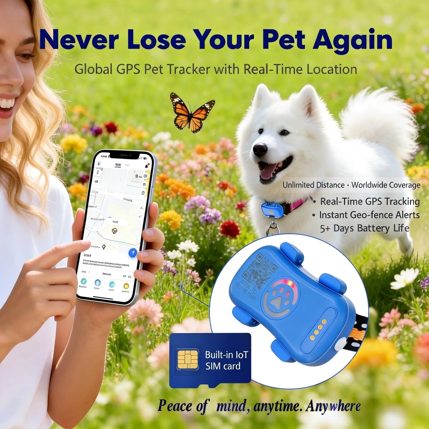 WANWAYTECH GPS Pet Tracker for Dogs and Cats with IoT