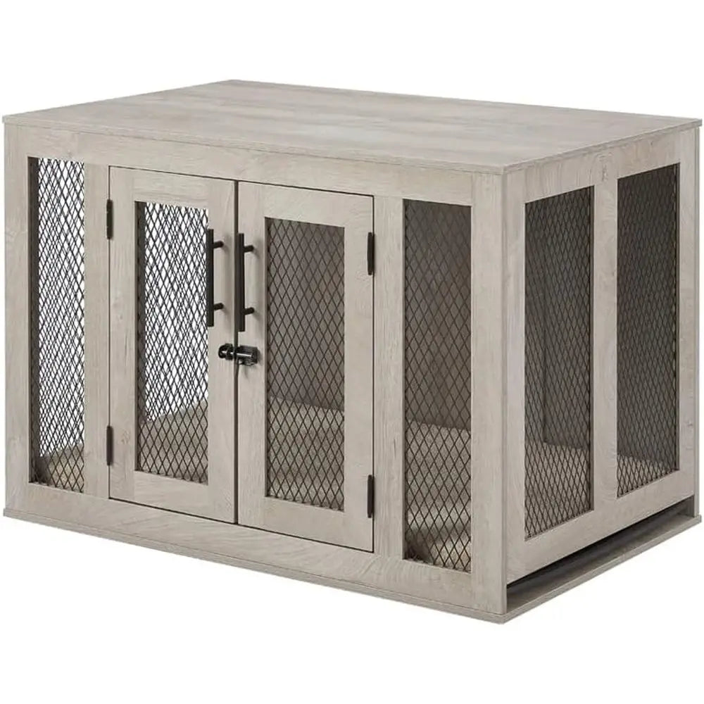 Modern End Table Dog Crate With Sturdy Tray And Comfort Cushion