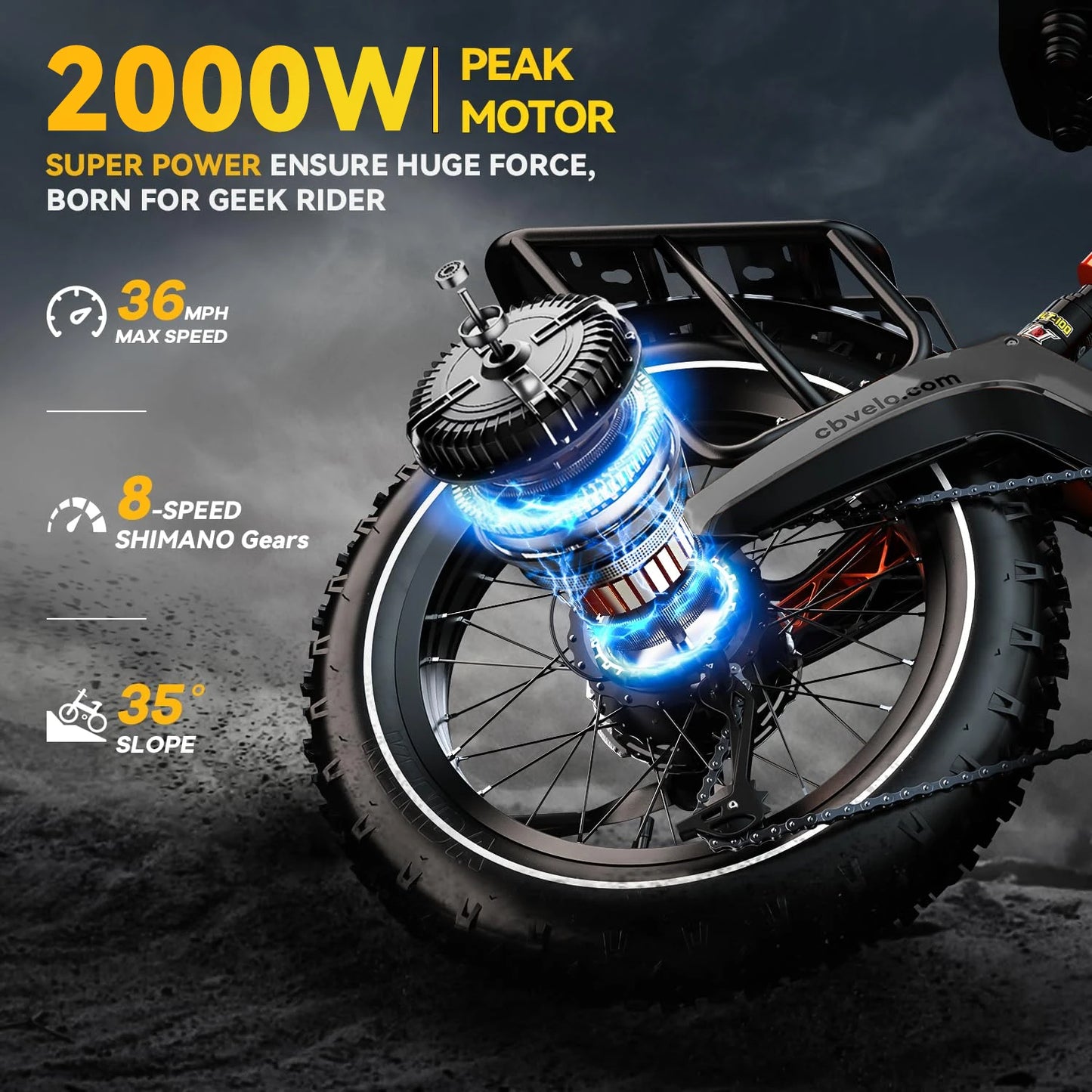 CYBERVELO 2000W Peak Folding Electric Bike for Adults