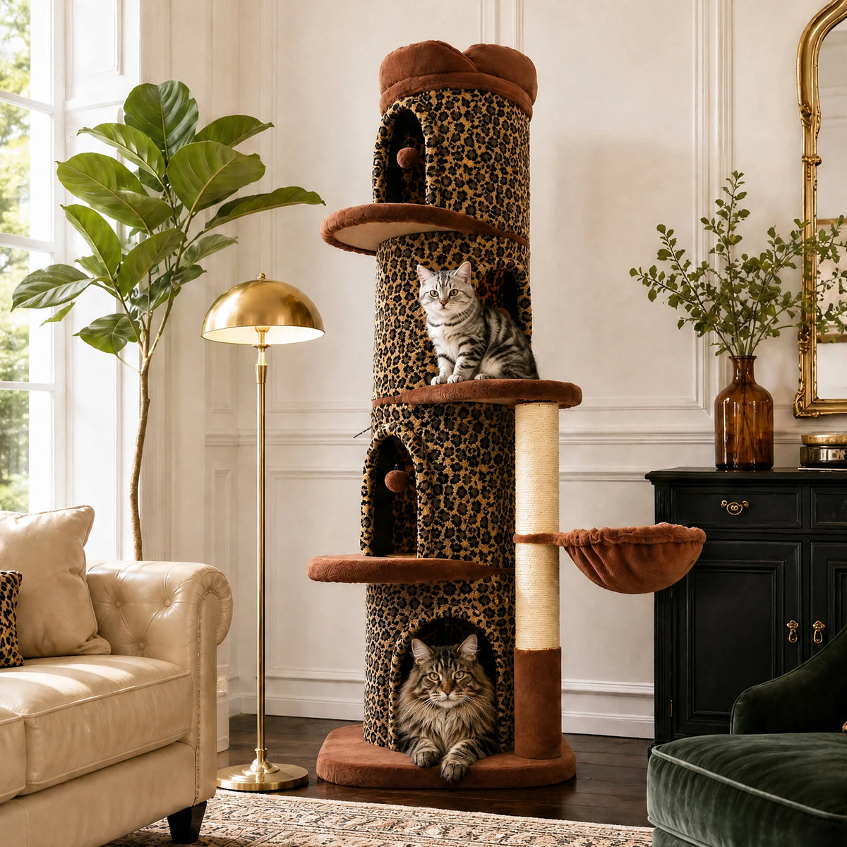 P Tall Cat Tree With Four Condos And Scratching Posts