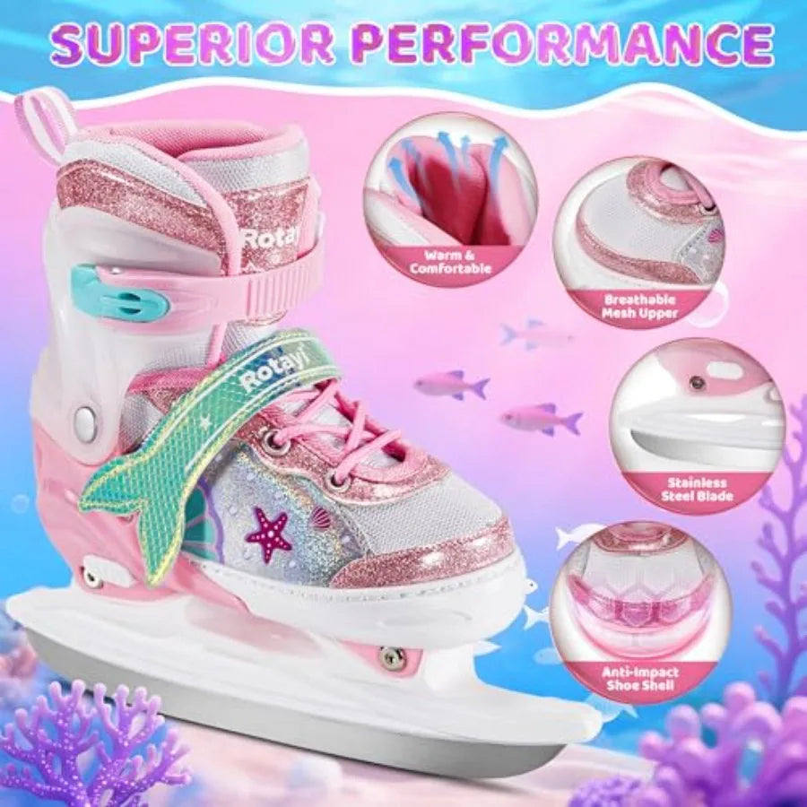 Mermaid Tail Adjustable Ice Skates for Girls and Youth